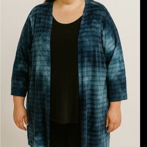 Maggie Barnes top womens 3x blue tie dye shirt oversized cardigan coastal beachy